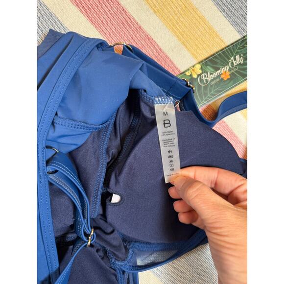 Blooming Jelly Swimdress Sz M NWT Navy Blue Ruched One Piece Modest - Picture 4 of 5